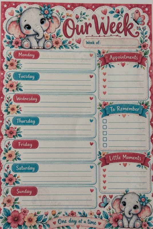 Our Week planner page with appointments, to remember and little moments